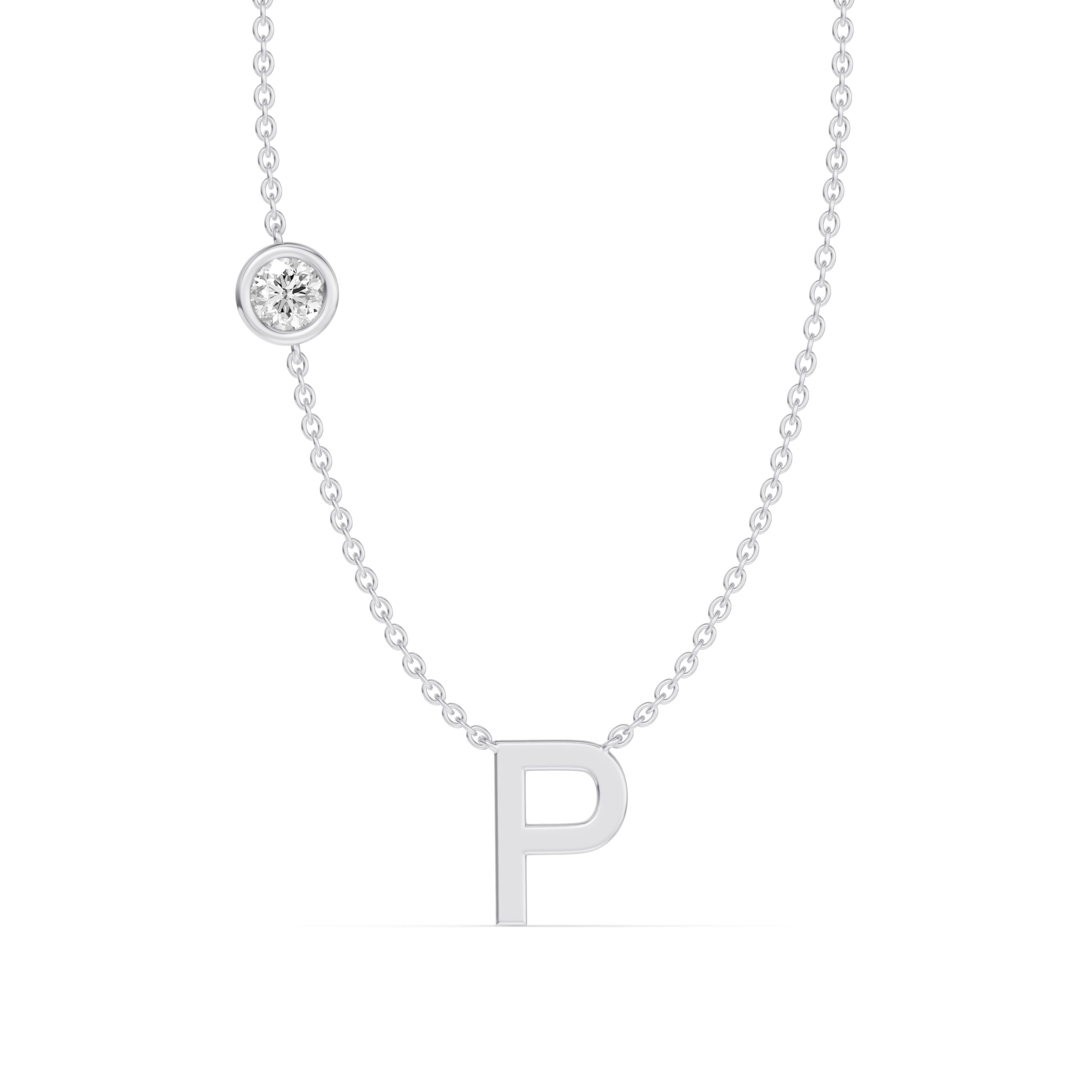Bezel Diamond Gold Initial Necklace - A