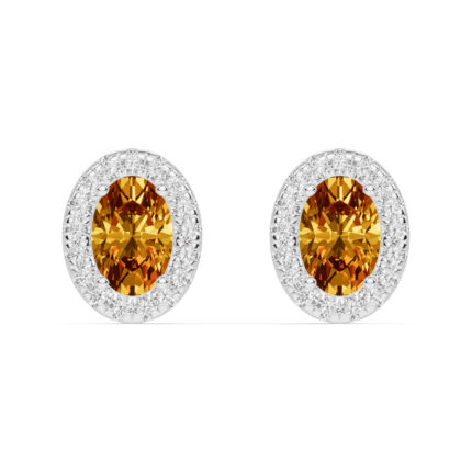 Oval Citrine Lab Diamond Halo Earrings gallery image 1