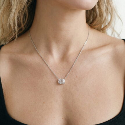 Floating Elongated Cushion Lab Diamond Solitaire Necklace gallery image 1