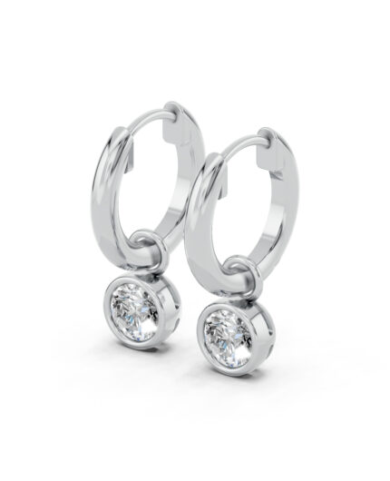 Bezel Dangle Lab Diamond Huggie Earrings gallery image 1