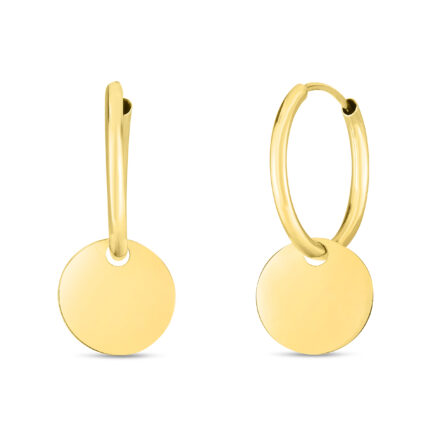 Dangling Disc Charm Gold Hoops gallery image 1