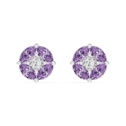 Amethyst Floral Lab Diamond Silver Earrings gallery image 1