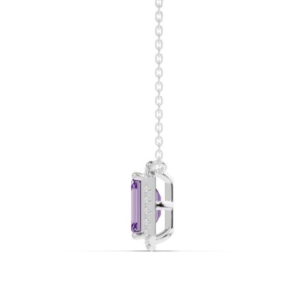 Emerald Amethyst Lab Diamond Halo Pendant gallery image 1