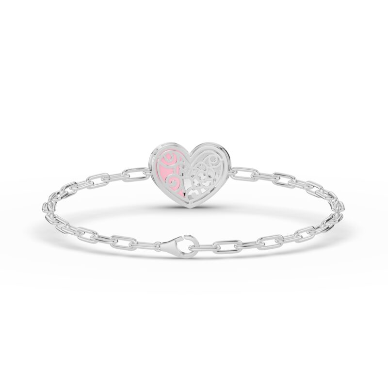 Amara Pink Ceramic Lab Pavé Heart Bracelet Lab-Grown Diamond Lab Grown. gallery image 1