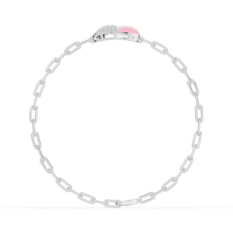 Amara Pink Ceramic Lab Pavé Heart Bracelet Lab-Grown Diamond Lab Grown. gallery image 3