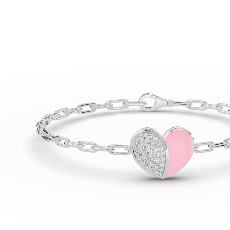 Amara Pink Ceramic Lab Pavé Heart Bracelet Lab-Grown Diamond Lab Grown. gallery image 4