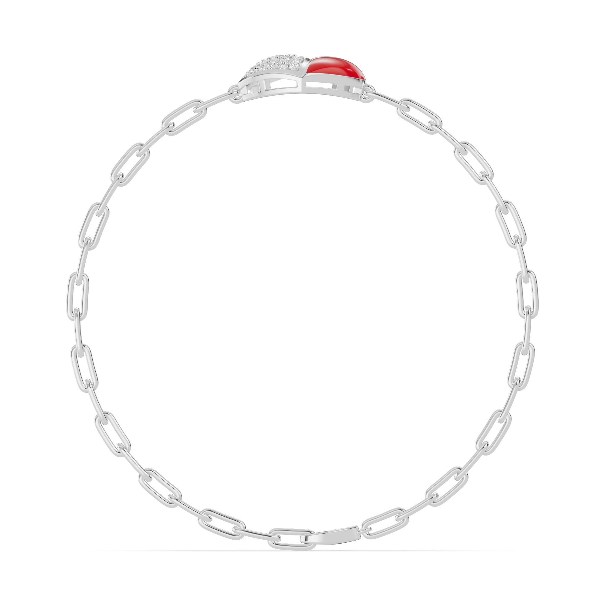 Amara Red Ceramic Pavé Heart Silver Bracelet Lab-Grown Diamond Lab. gallery image 3