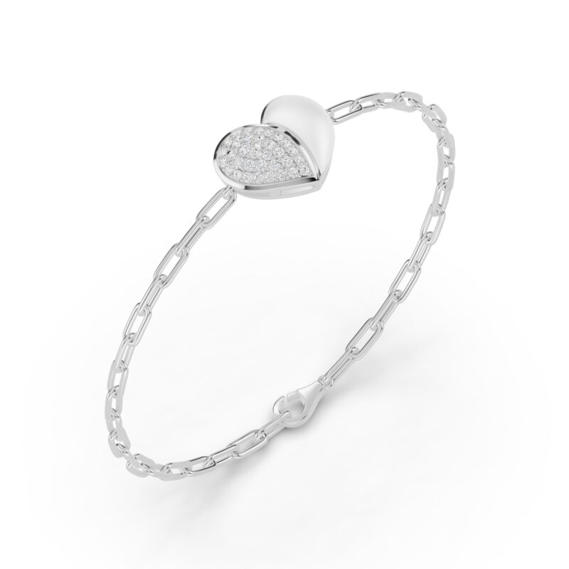 Amara White Ceramic Pavé Heart Silver Bracelet Lab-Grown Diamond Lab. gallery image 2