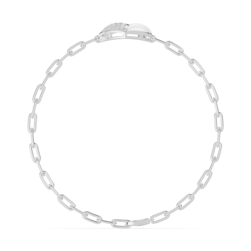 Amara White Ceramic Pavé Heart Silver Bracelet Lab-Grown Diamond Lab. gallery image 3