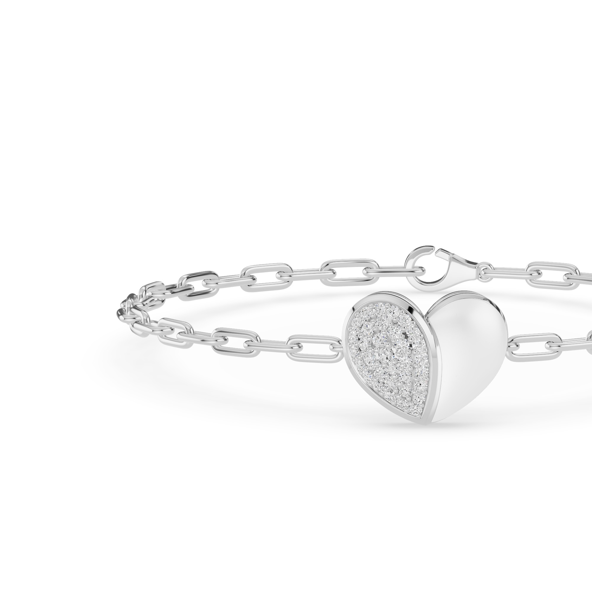Amara White Ceramic Pavé Heart Silver Bracelet Lab-Grown Diamond Lab. gallery image 4