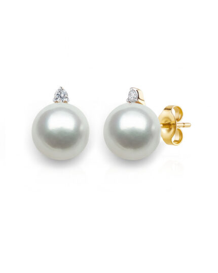 Freshwater Pearl & Lab Diamond Stud Earrings (7-8mm) gallery image 1