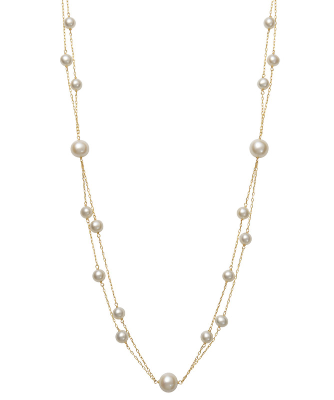 Double Row Freshwater Pearl Station Necklace (5-9mm)