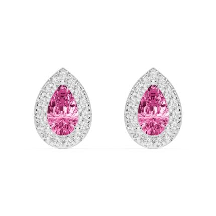 Pear Pink Tourmaline Lab Diamond Halo Earrings gallery image 1
