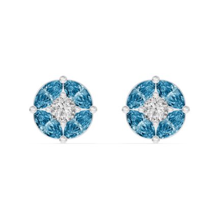 London Blue Topaz Floral Lab Diamond Silver Earrings gallery image 1