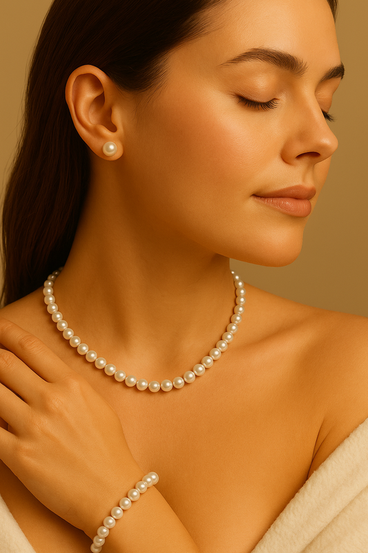 Freshwater Pearl Necklace, Bracelet and Earrings Set (5-6mm)