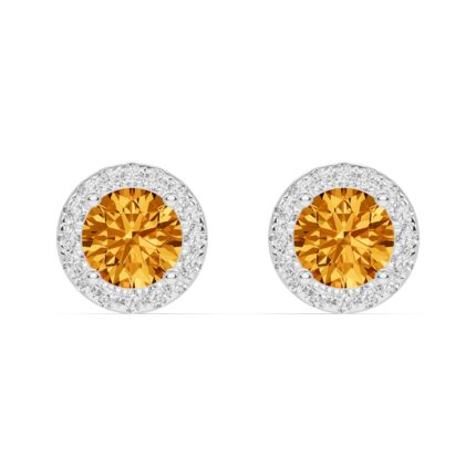 Round Citrine Lab Diamond Halo Earrings gallery image 1