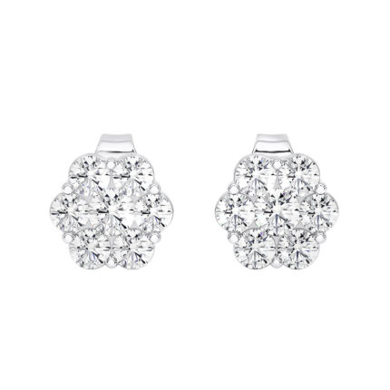 Floral Lab Diamond Cluster Silver Earrings (1 ct. tw.) gallery image 1
