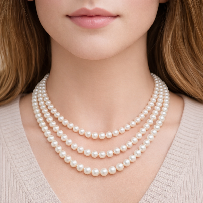 Freshwater Pearl Triple-Row Necklace (7-8mm)