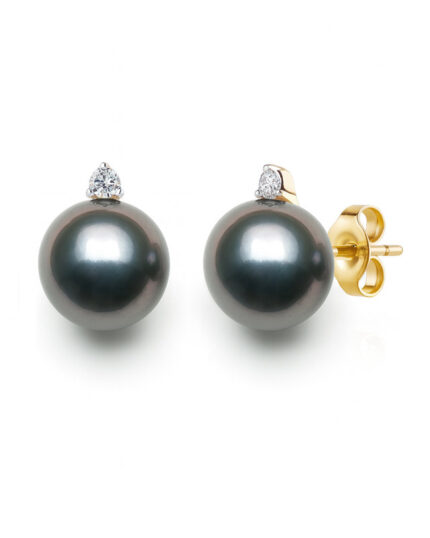 Tahitian Black Pearl & Lab Diamond Stud Earrings (11-12mm) gallery image 1
