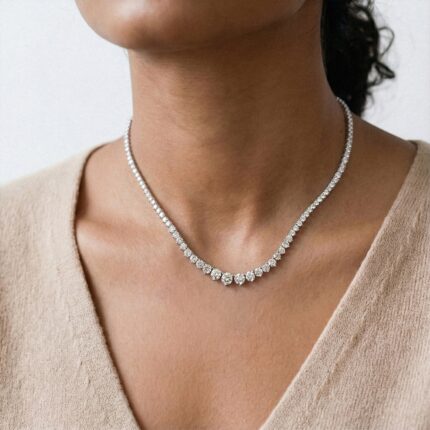 Round Lab Diamond Graduated Riviera Necklace gallery image 1