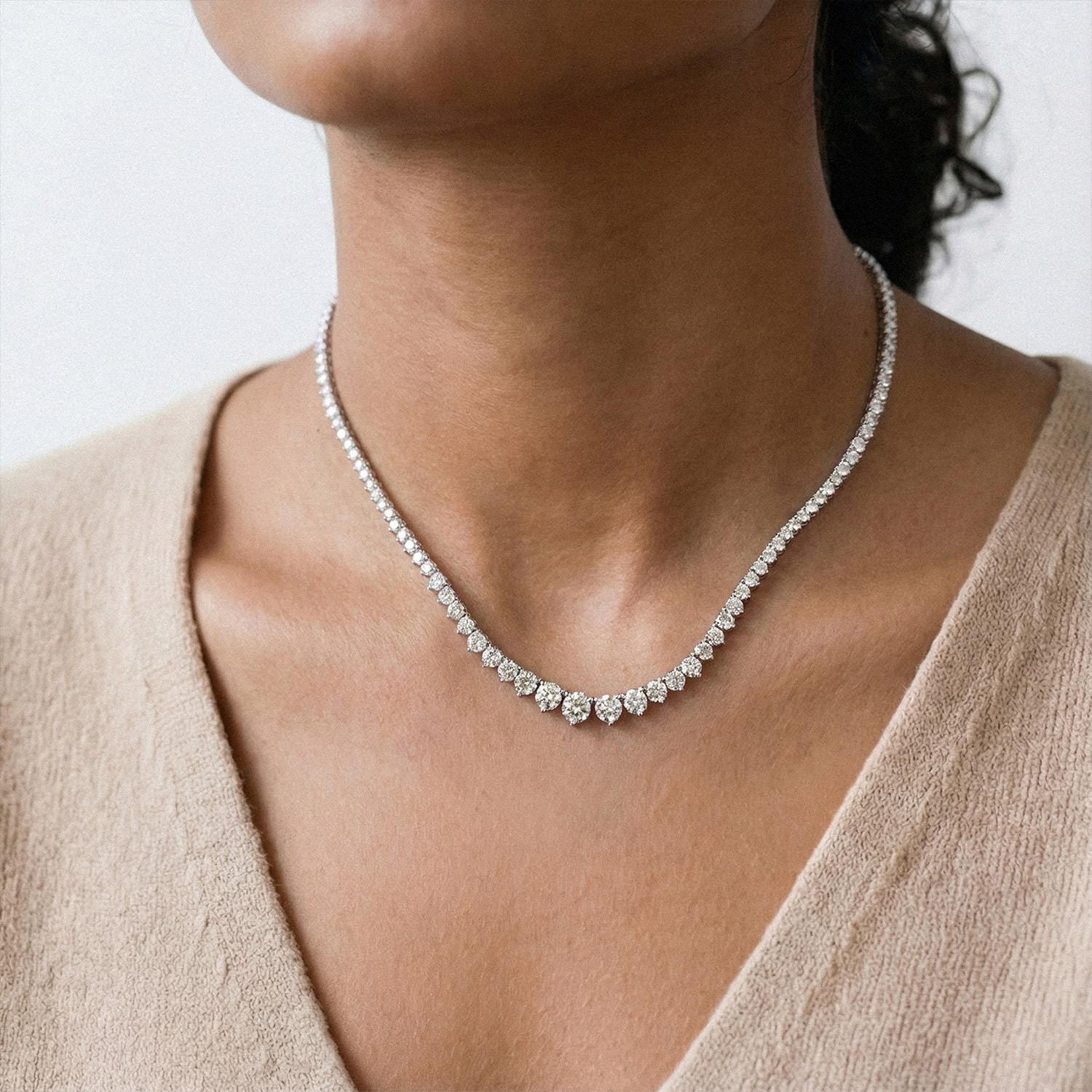 Round Lab Diamond Graduated Riviera Necklace