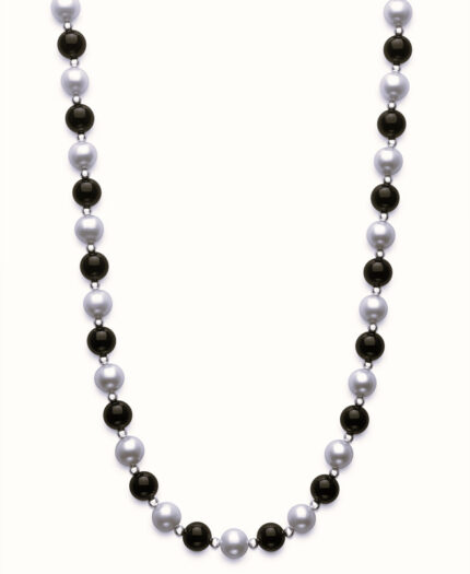 Freshwater Pearl and Black Onyx Silver Necklace (7-8 mm) gallery image 1