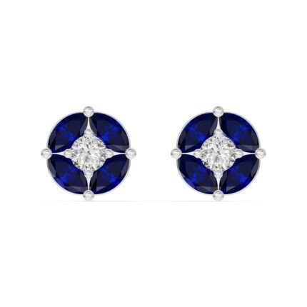 Blue Sapphire Floral Lab Diamond Silver Earrings gallery image 1