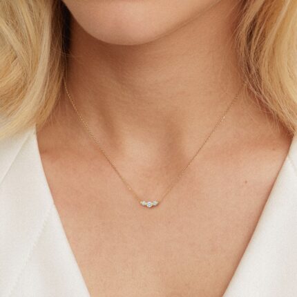 Three Stone Bar Set Lab Diamond Necklace gallery image 1