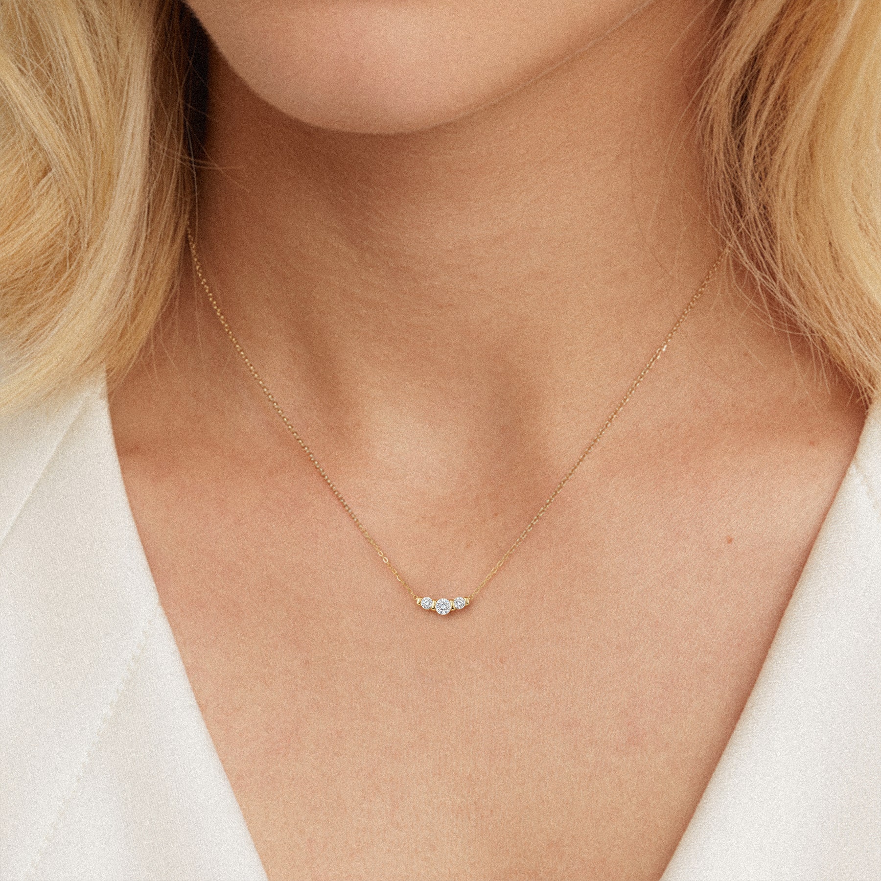 Three Stone Bar Set Lab Diamond Necklace