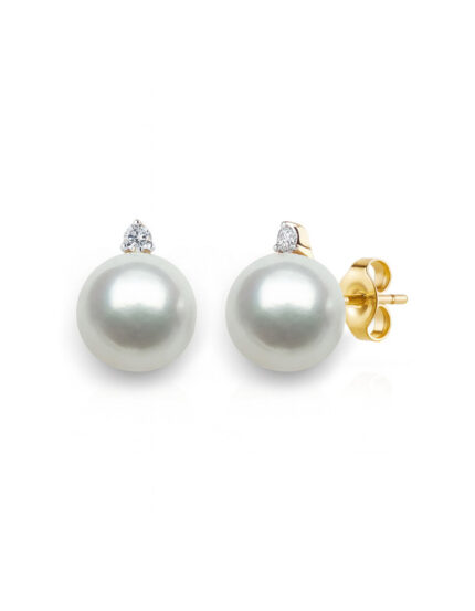 Freshwater Pearl & Lab Diamond Stud Earrings (5-6mm) gallery image 1