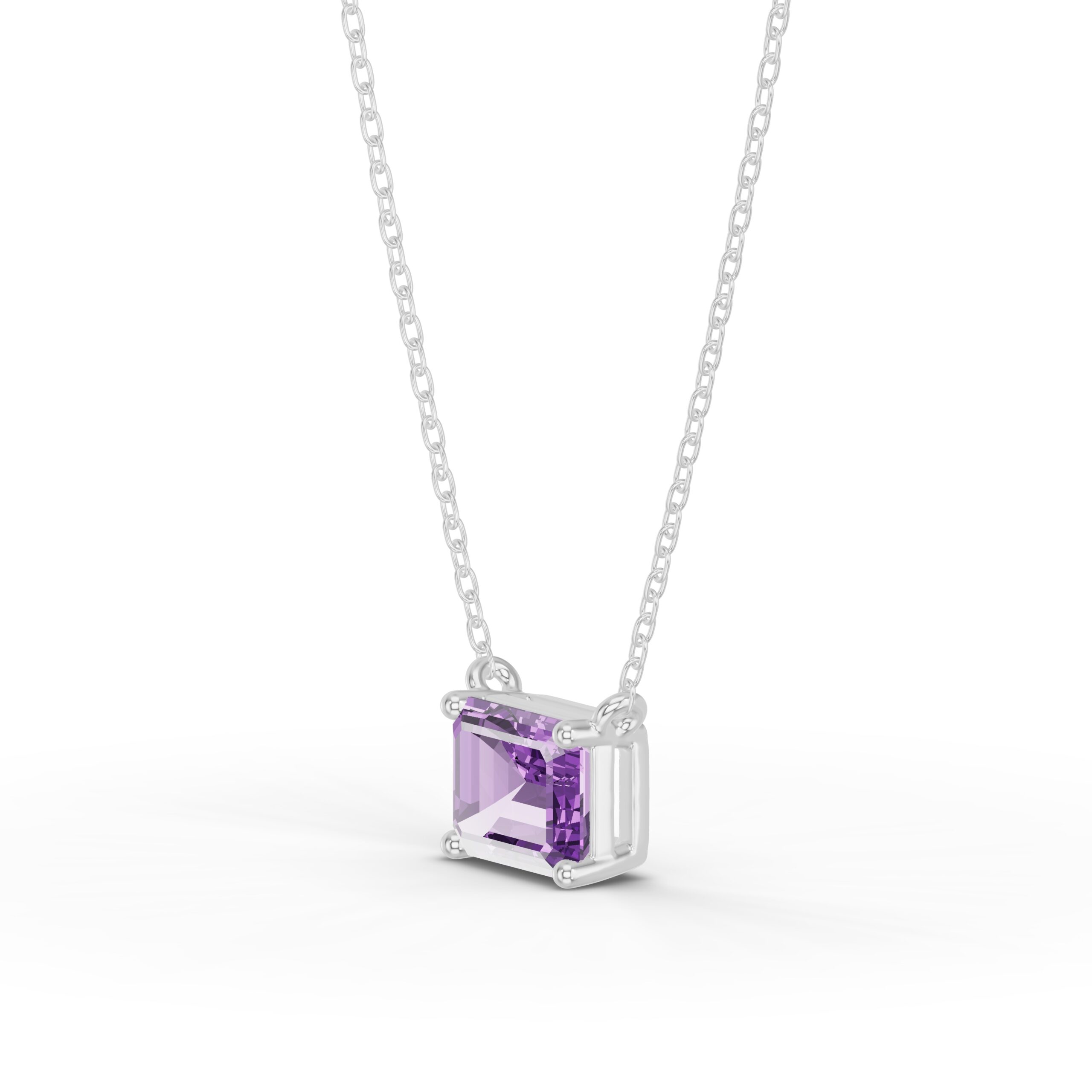 Emerald-Cut Amethyst East-West Solitaire Necklace