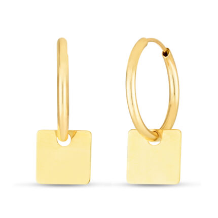 Dangling Square Charm Gold Hoops gallery image 1