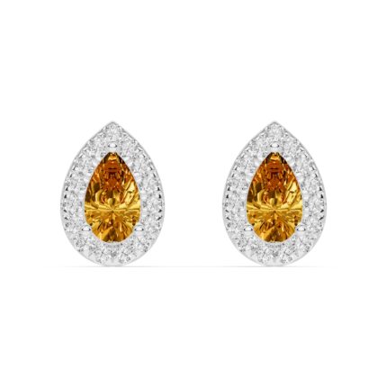 Pear Citrine Lab Diamond Halo Earrings gallery image 1
