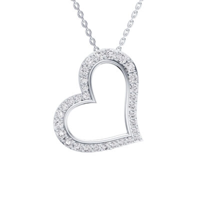 Pave Lab Diamond Heart Silver Pendant gallery image 1
