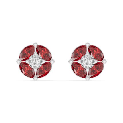 Garnet Floral Lab Diamond Silver Earrings gallery image 1