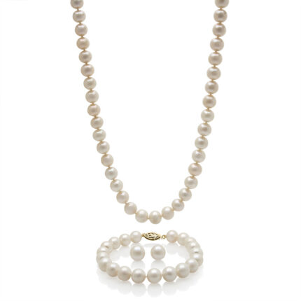 Freshwater Pearl Necklace, Bracelet and Earrings Set (5-6mm) gallery image 1