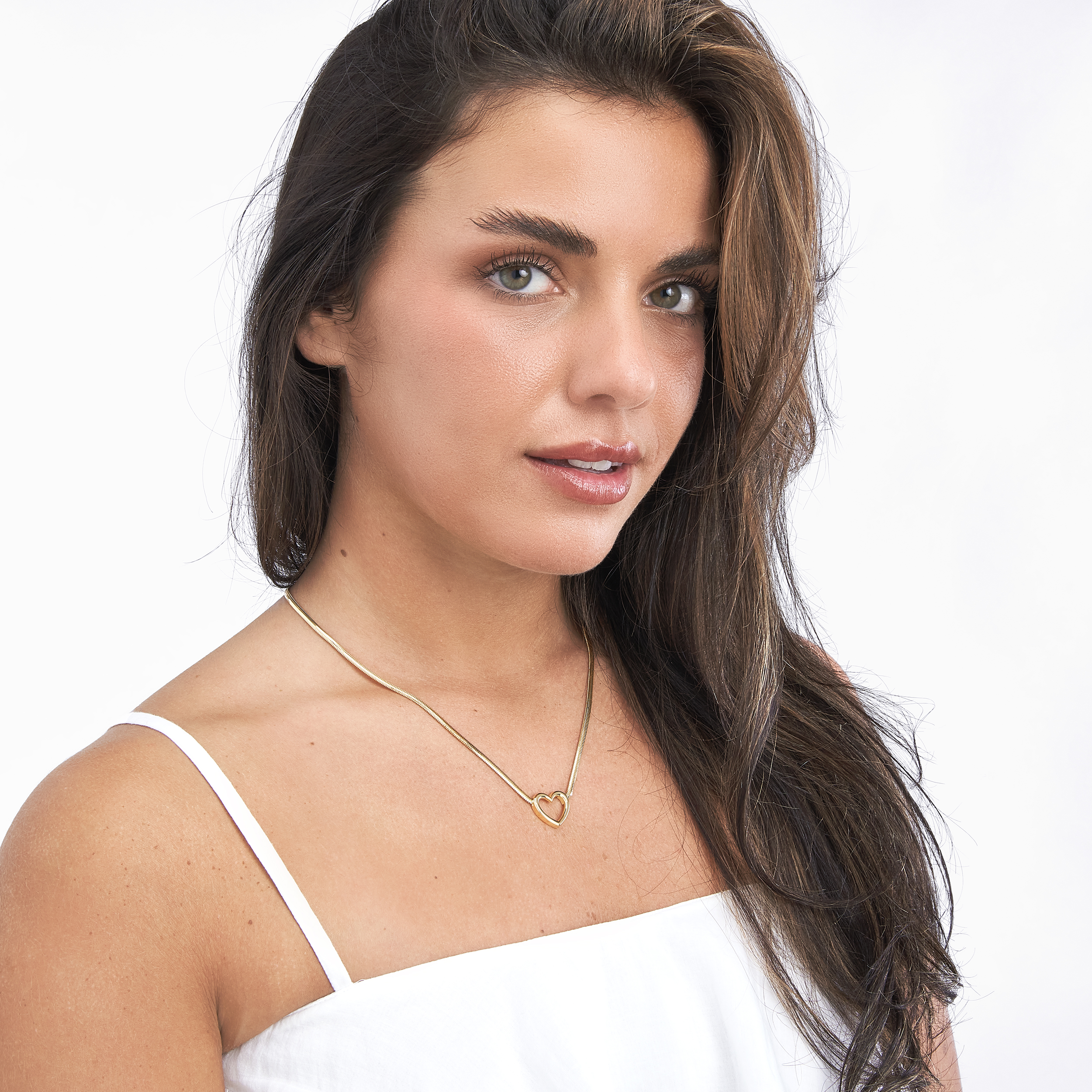 Open Heart Snake Chain Gold Necklace