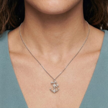 Vine Anchor Diamond Silver Pendant gallery image 1