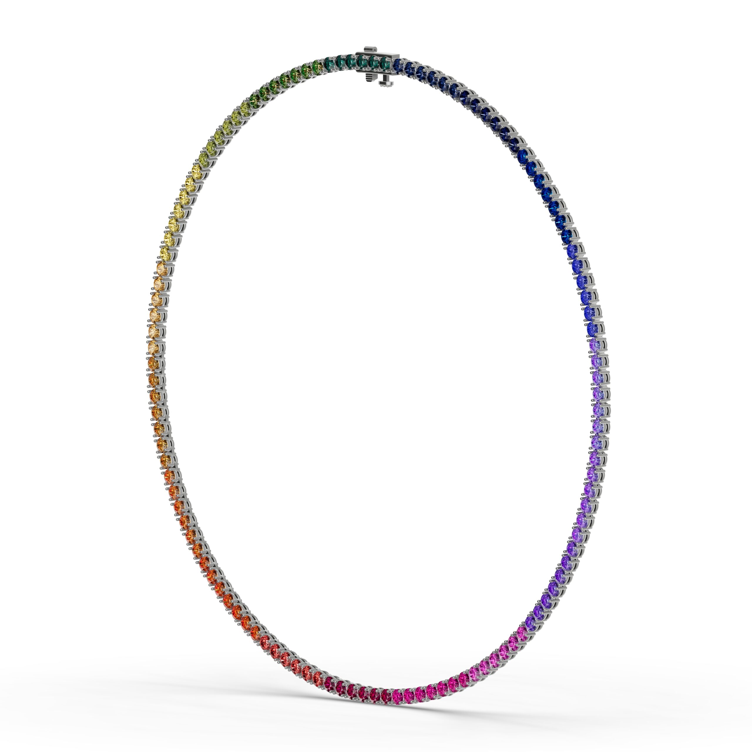Rainbow Sapphire Silver Tennis Necklace