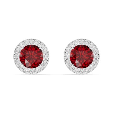 Round Garnet Lab Diamond Halo Earrings gallery image 1