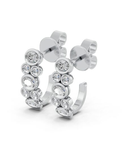Oval & Round Bezel Lab Diamond J-Hoop Earrings gallery image 1