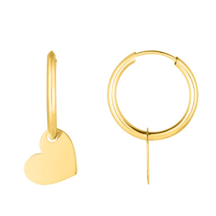 Dangling Heart Charm Gold Hoops gallery image 1