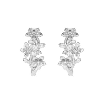Blossom Lab Diamond Floral Hoop Silver Earrings gallery image 1