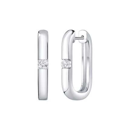 Elongated Hoop With Solitaire Lab Diamond gallery image 1
