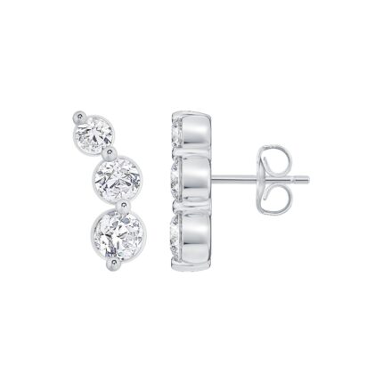 Graduated Curved Three-Stone Lab Diamond Drop Earrings gallery image 1