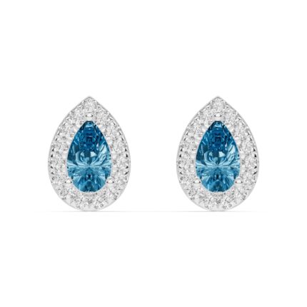 Pear Blue Topaz Lab Diamond Halo Earrings gallery image 1