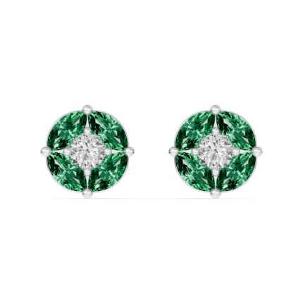 Emerald Floral Lab Diamond Silver Earrings gallery image 1