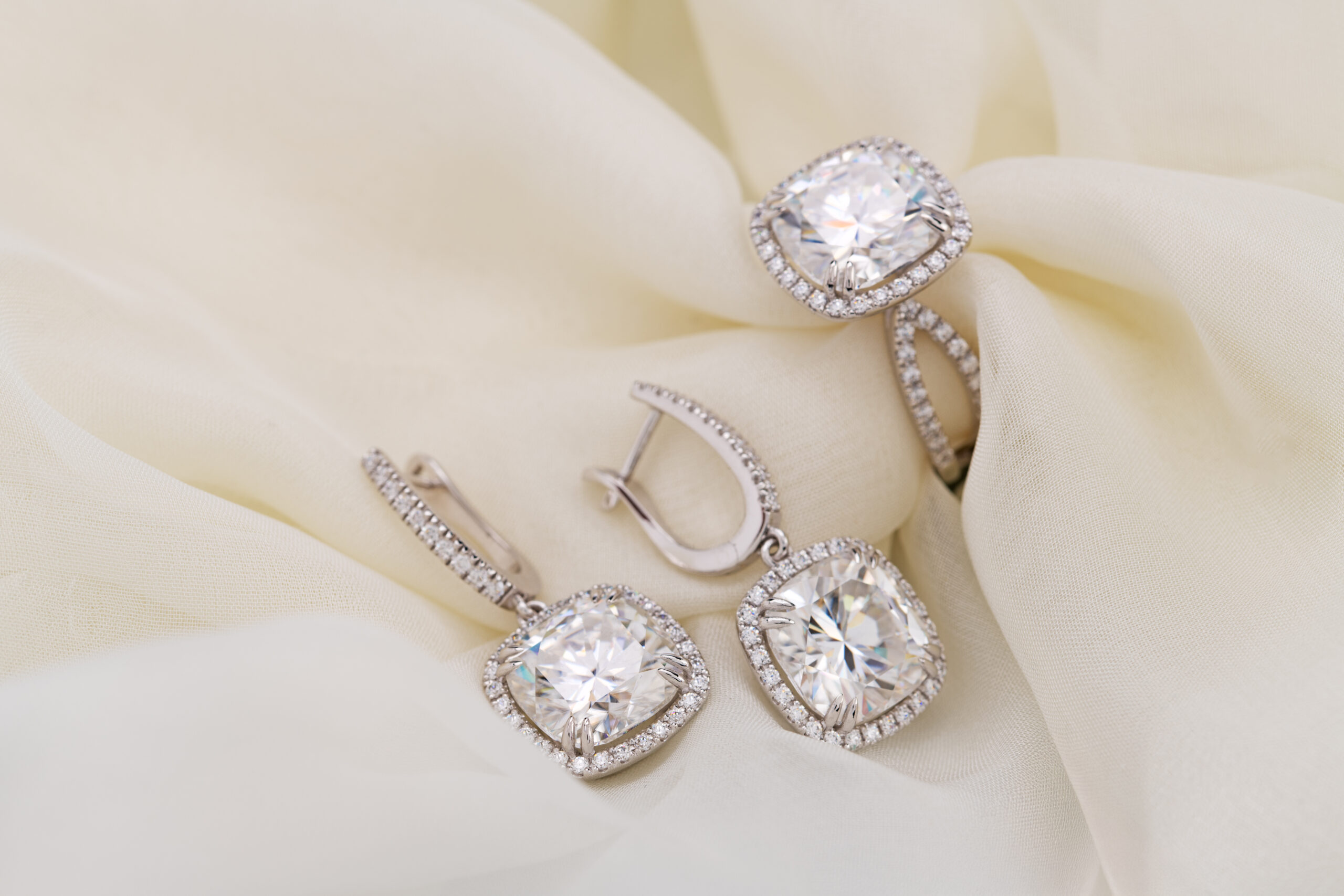 Diamond jewellery set on cream silk