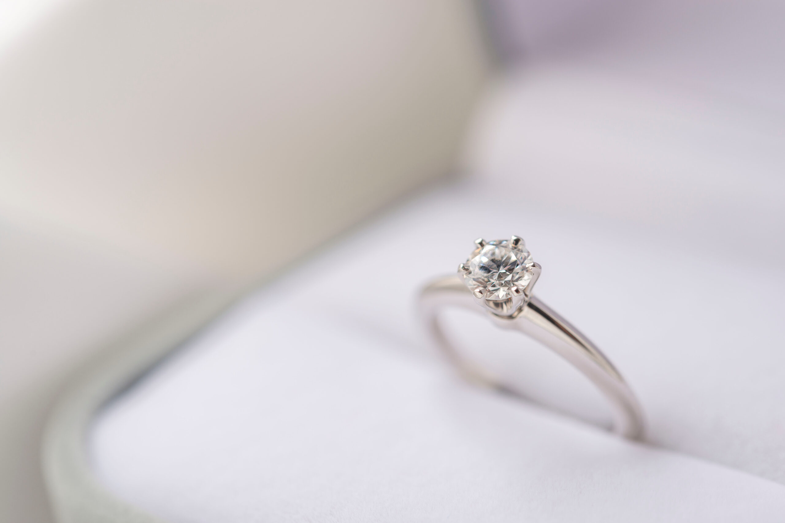 Solitaire diamond ring prepared in a white ring box